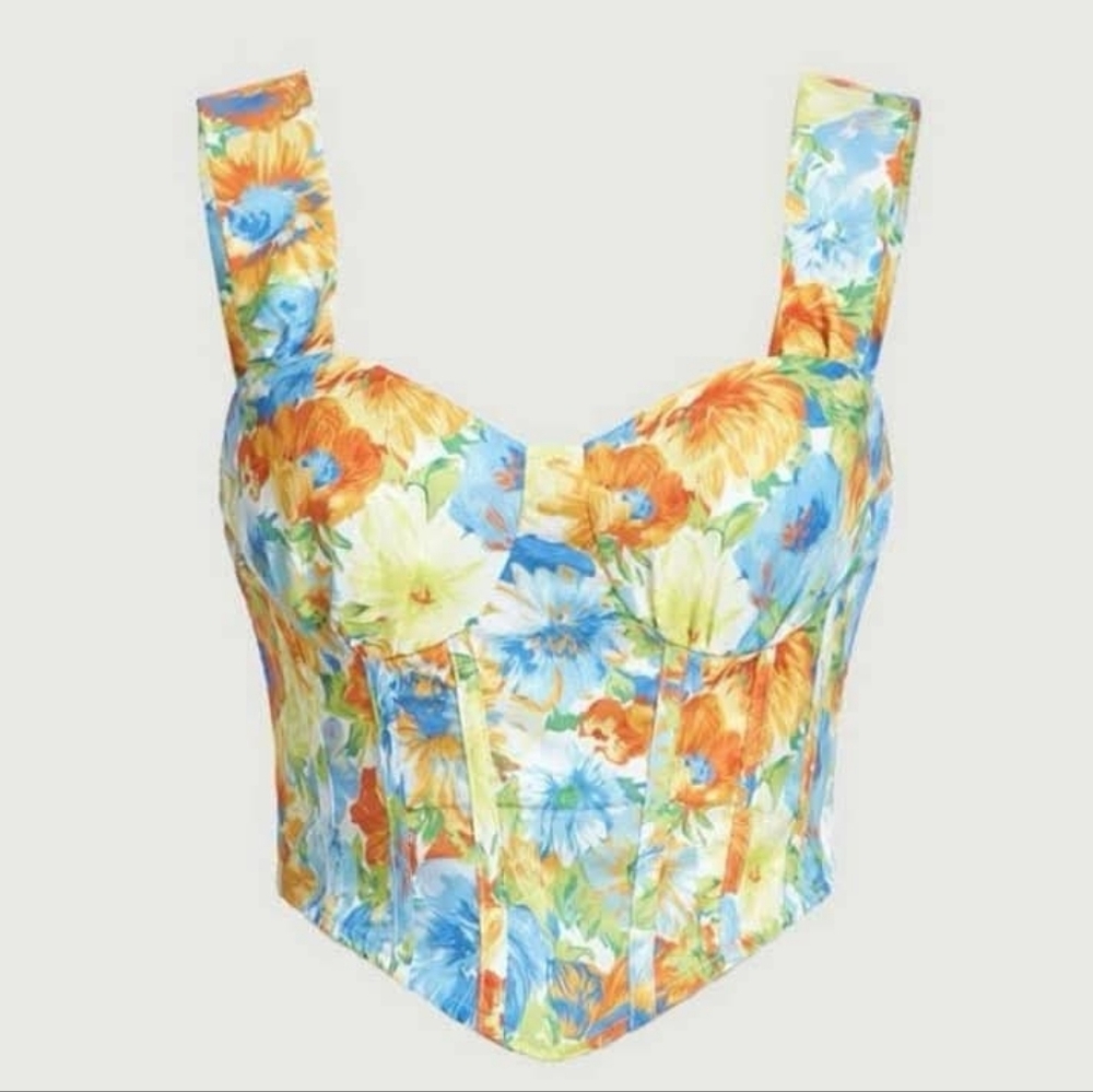 Shein Mod Floral Corset Style Crop Cami Top